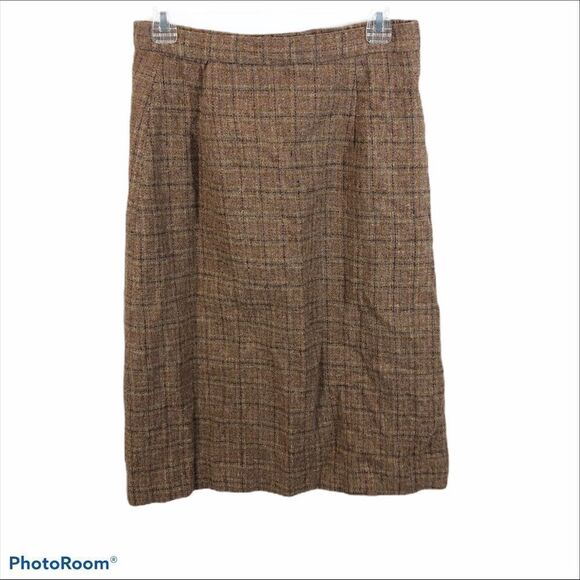 Vintage Wool Tan Plaid Midi Skirt Lined - Picture 5 of 12